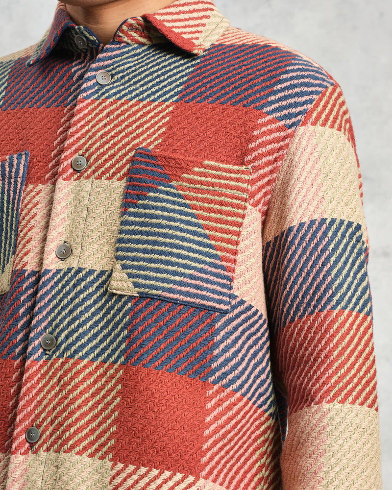 Men's Red And Multicolour Block Check Overshirt & Wax London