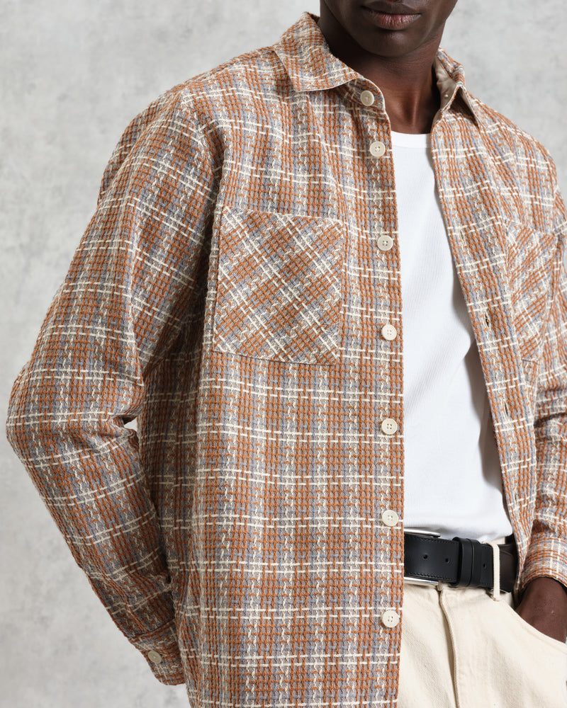 wax london Whiting - Tan And Multicolour Ladder Check Overshirt