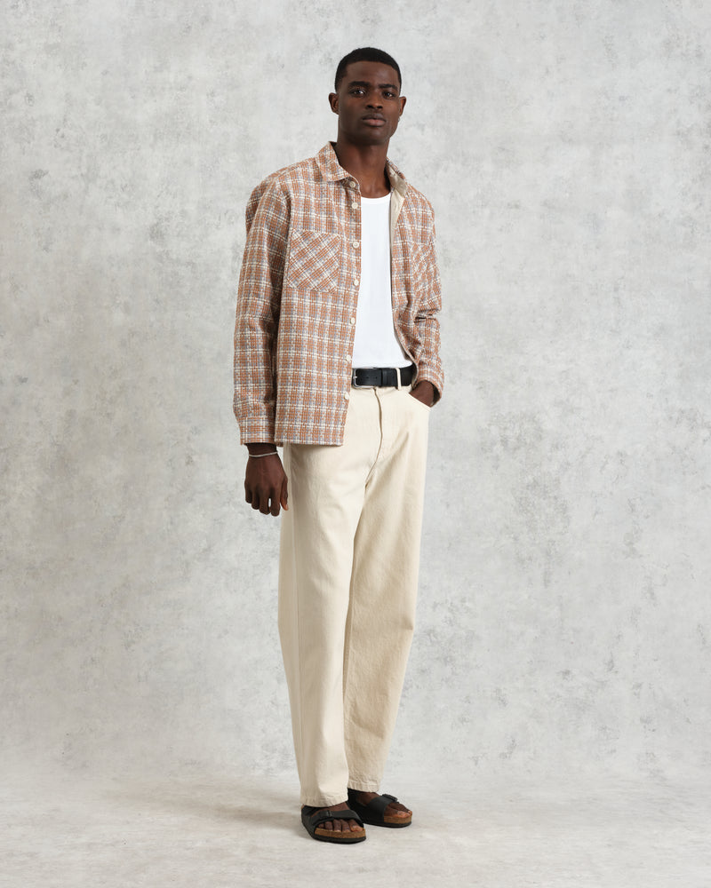 wax london Whiting - Tan And Multicolour Ladder Check Overshirt