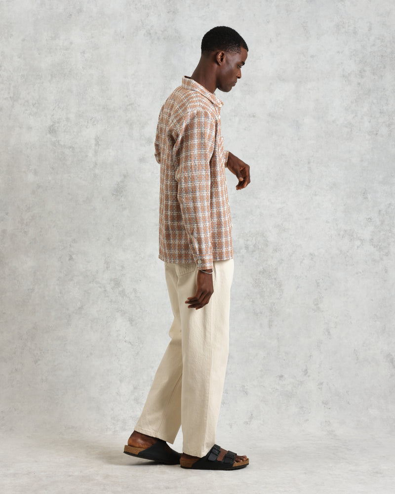 wax london Whiting - Tan And Multicolour Ladder Check Overshirt
