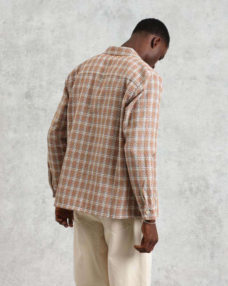 wax london Whiting - Tan And Multicolour Ladder Check Overshirt