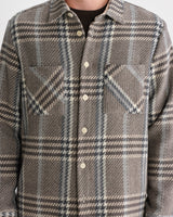 wax london men's Whiting - Taupe And Grey Pip Wool Blend Overshirt