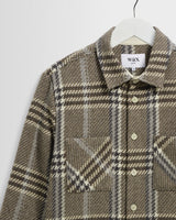 wax london men's Whiting - Taupe And Grey Pip Wool Blend Overshirt