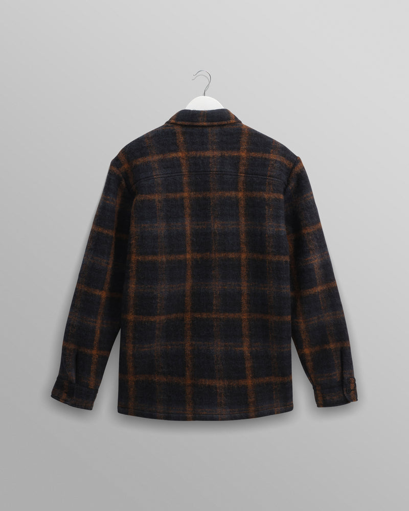 wax london men's Whiting - Teal And Orange Drawn Check Overshirt
