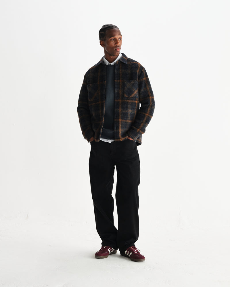 wax london men's Whiting - Teal And Orange Drawn Check Overshirt