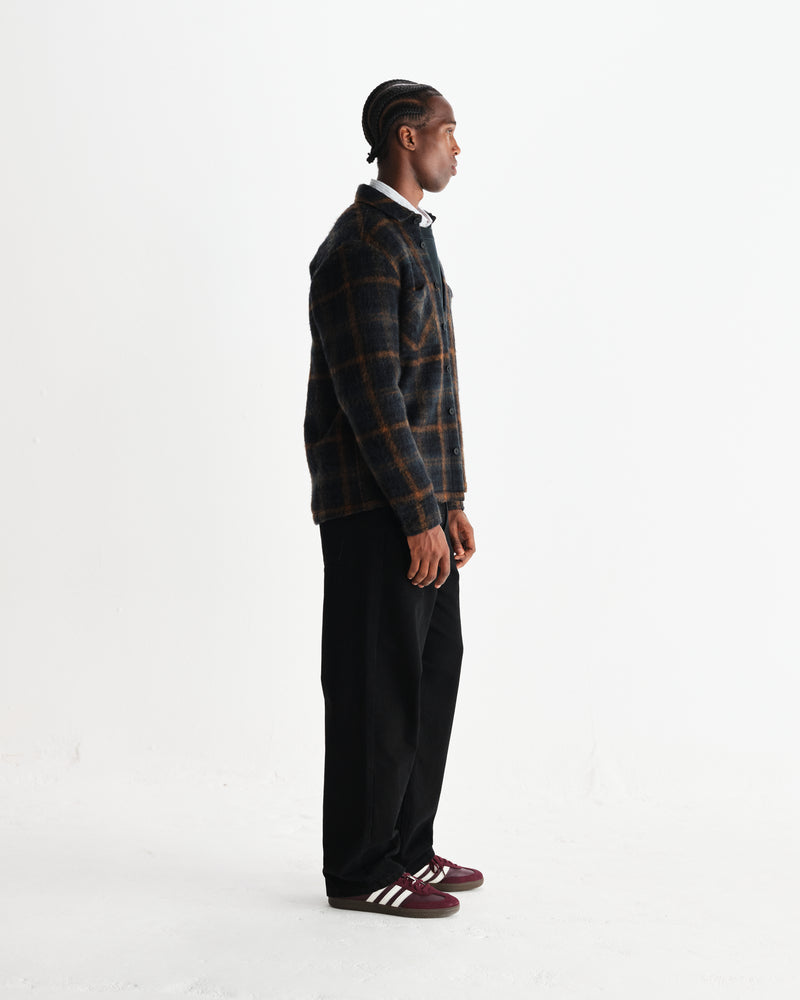 wax london men's Whiting - Teal And Orange Drawn Check Overshirt