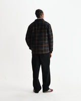 wax london men's Whiting - Teal And Orange Drawn Check Overshirt