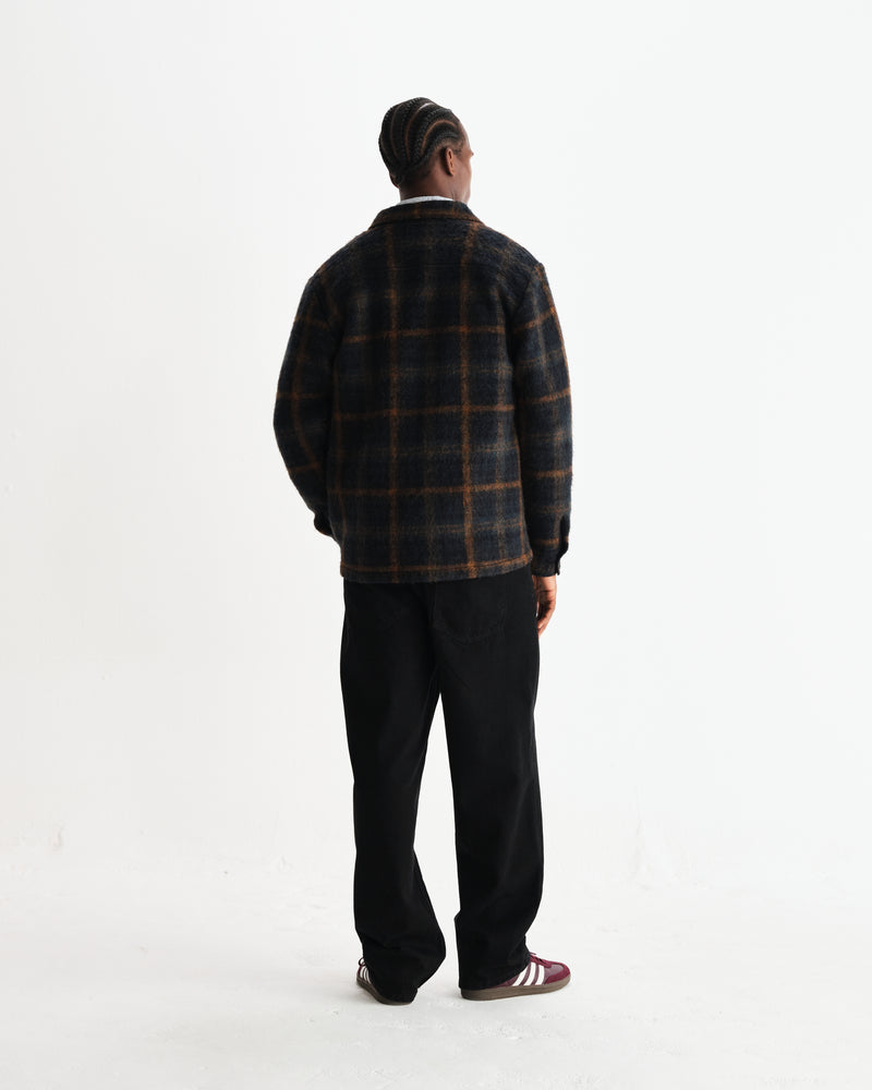 wax london men's Whiting - Teal And Orange Drawn Check Overshirt