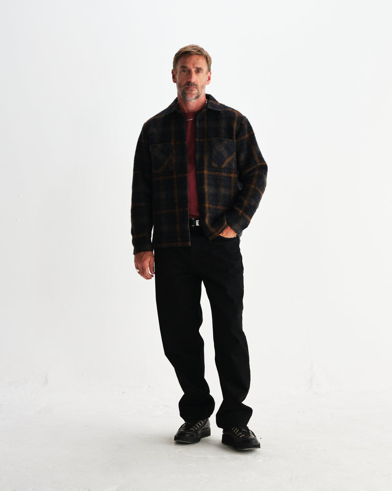 wax london men's Whiting - Teal And Orange Drawn Check Overshirt