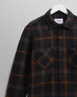 wax london men's Whiting - Teal And Orange Drawn Check Overshirt