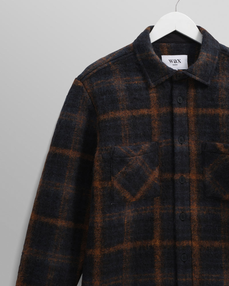 wax london men's Whiting - Teal And Orange Drawn Check Overshirt