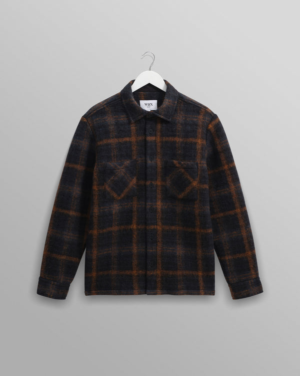 wax london men's Whiting - Teal And Orange Drawn Check Overshirt