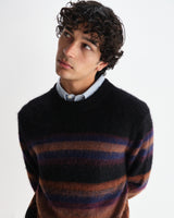 wax london men's Wilde - Black And Dark Multicolour Brush Stripe Wool Crewneck