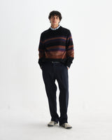 wax london men's Wilde - Black And Dark Multicolour Brush Stripe Wool Crewneck