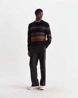 wax london men's Wilde - Black And Dark Multicolour Brush Stripe Wool Crewneck