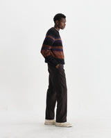wax london men's Wilde - Black And Dark Multicolour Brush Stripe Wool Crewneck