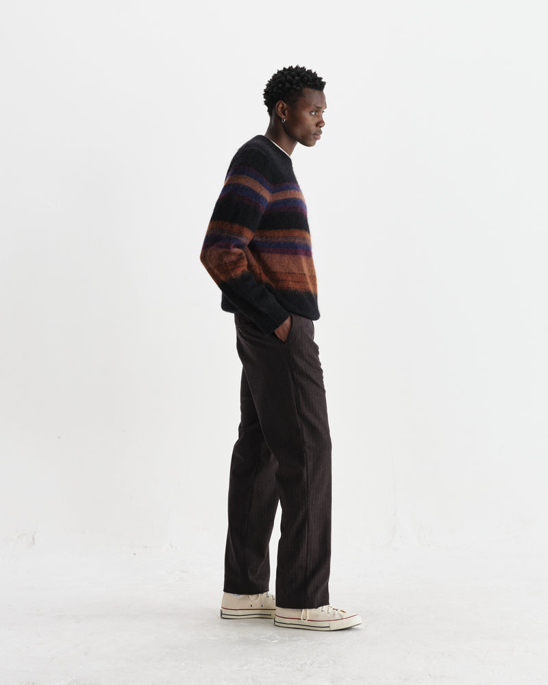 wax london men's Wilde - Black And Dark Multicolour Brush Stripe Wool Crewneck