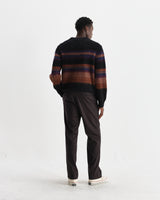 wax london men's Wilde - Black And Dark Multicolour Brush Stripe Wool Crewneck