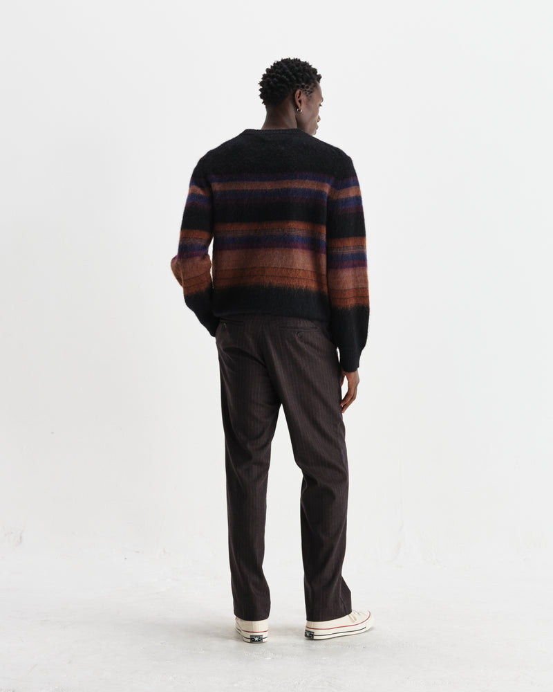 wax london men's Wilde - Black And Dark Multicolour Brush Stripe Wool Crewneck