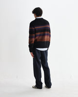 wax london men's Wilde - Black And Dark Multicolour Brush Stripe Wool Crewneck