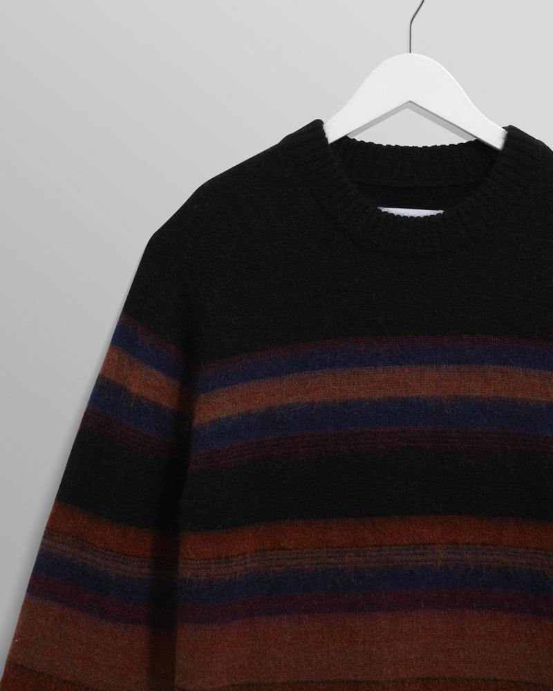 wax london men's Wilde - Black And Dark Multicolour Brush Stripe Wool Crewneck