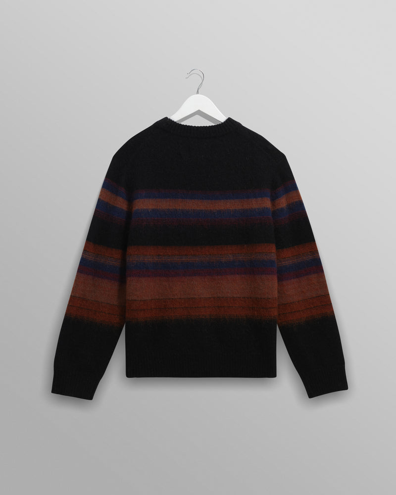wax london men's Wilde - Black And Dark Multicolour Brush Stripe Wool Crewneck