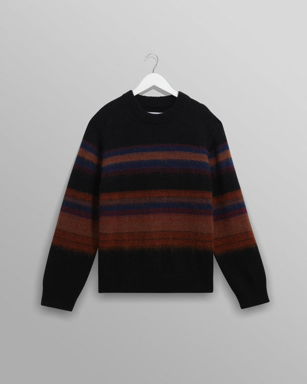 wax london men's Wilde - Black And Dark Multicolour Brush Stripe Wool Crewneck