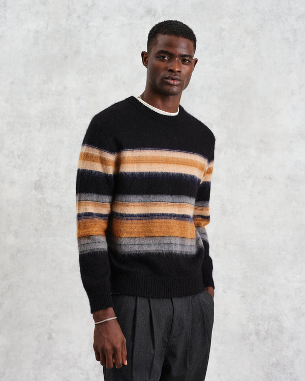 wax london men's Wilde - Black Brush Stripe Wool Jumper