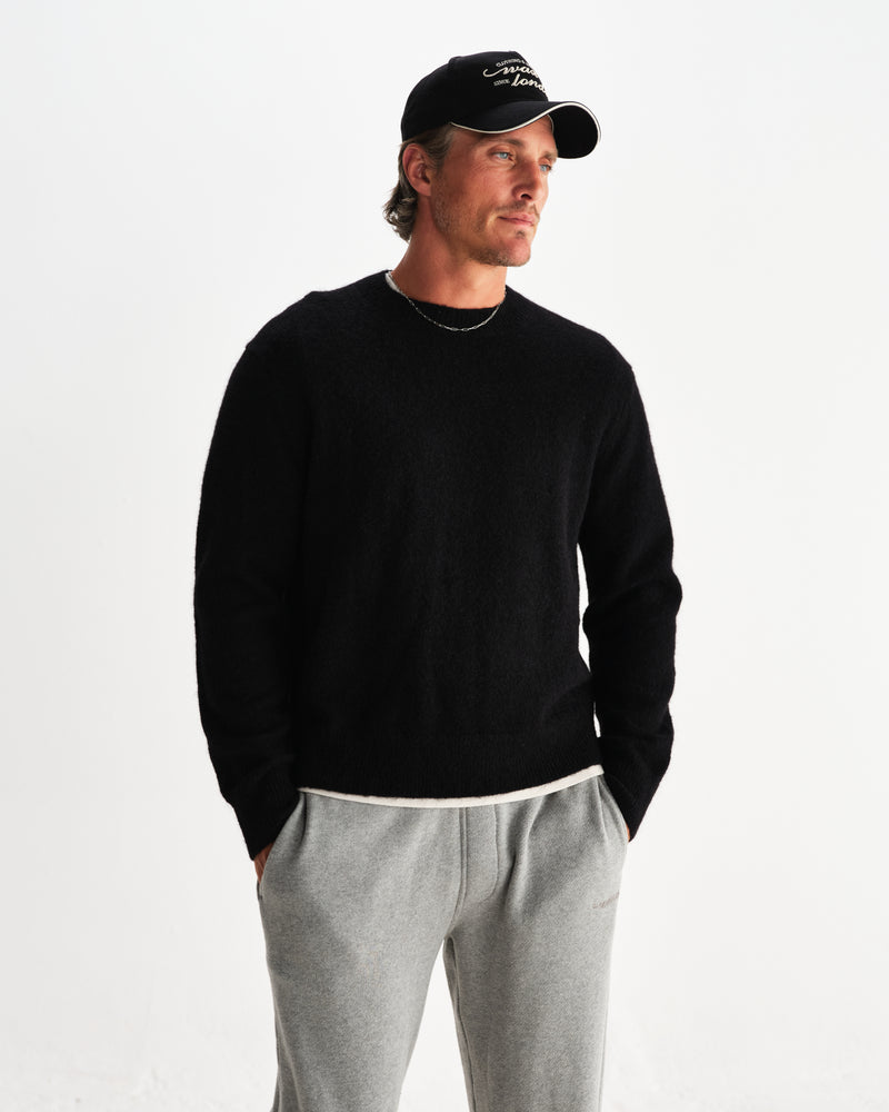 wax london men's Wilde - Black Fluffy Wool Crewneck