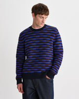 wax london men's Wilde - Blue And Brown Bobble Stripe Crew Jumper