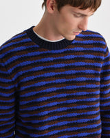wax london men's Wilde - Blue And Brown Bobble Stripe Crew Jumper