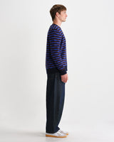 wax london men's Wilde - Blue And Brown Bobble Stripe Crew Jumper