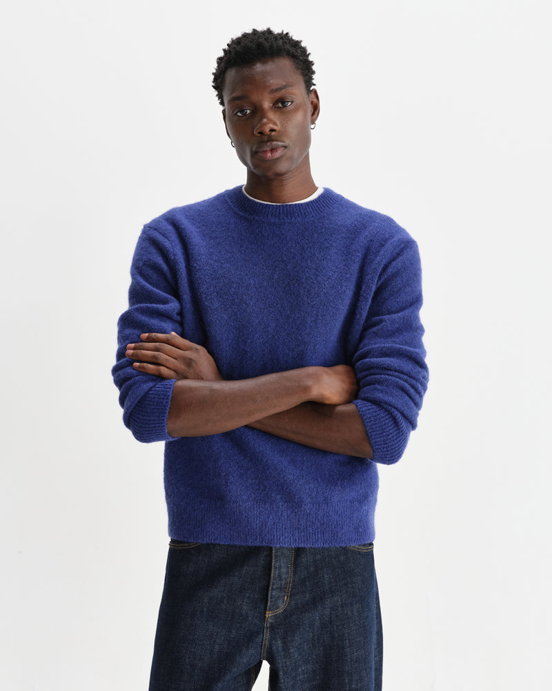wax london men's Wilde - Blue Fluffy Wool Crewneck