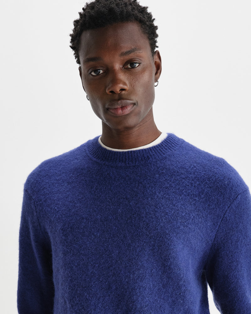 wax london men's Wilde - Blue Fluffy Wool Crewneck