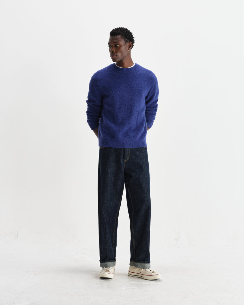 wax london men's Wilde - Blue Fluffy Wool Crewneck
