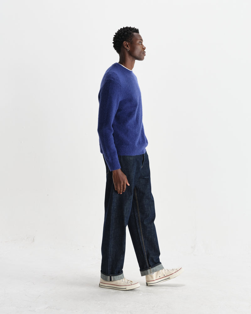 wax london men's Wilde - Blue Fluffy Wool Crewneck