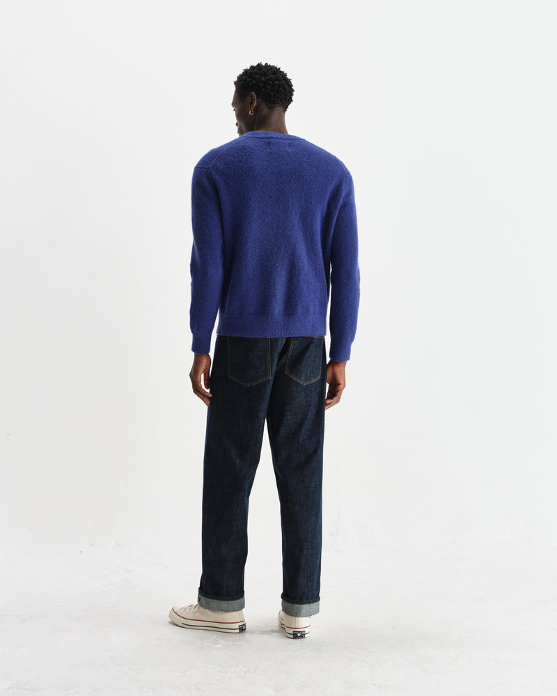 wax london men's Wilde - Blue Fluffy Wool Crewneck