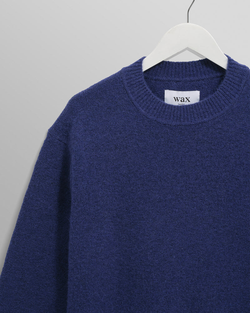 wax london men's Wilde - Blue Fluffy Wool Crewneck