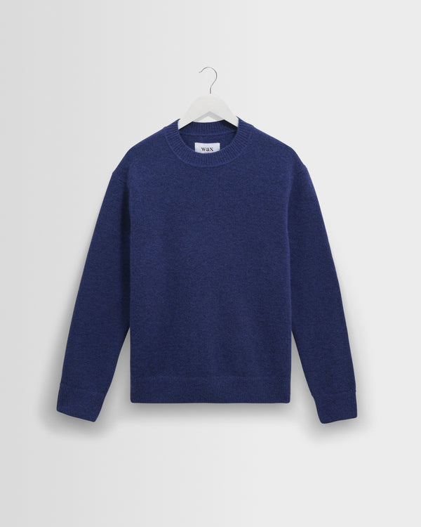 wax london men's Wilde - Blue Fluffy Wool Crewneck