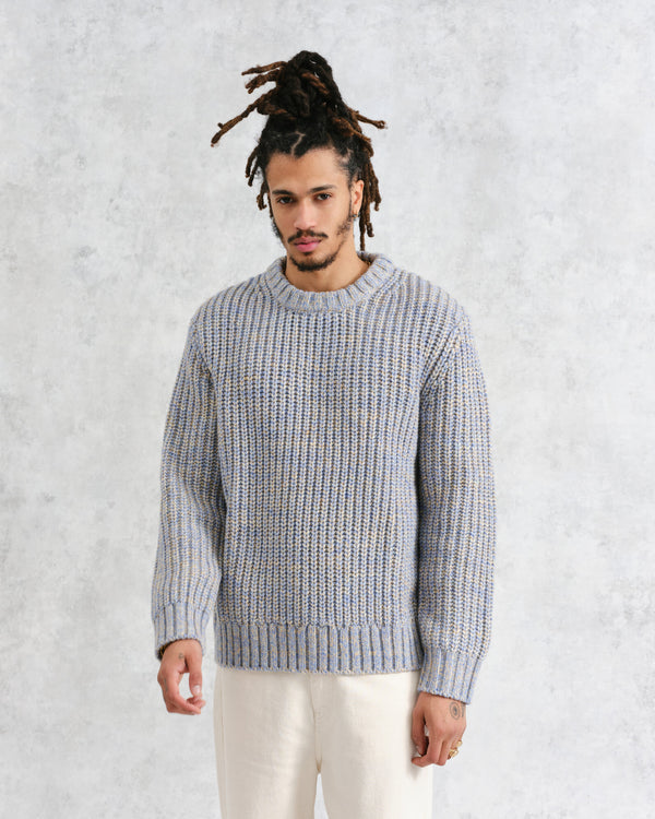 wax london Wilde - Blue Heavyweight Knit Crew Neck