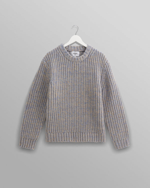 wax london Wilde - Blue Heavyweight Knit Crew Neck