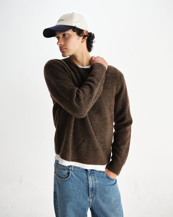 wax london men's Wilde - Brown Fluffy Wool Crewneck