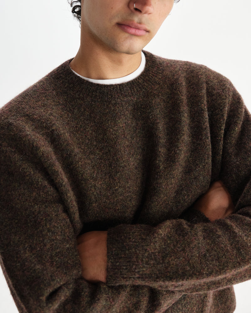 wax london men's Wilde - Brown Fluffy Wool Crewneck
