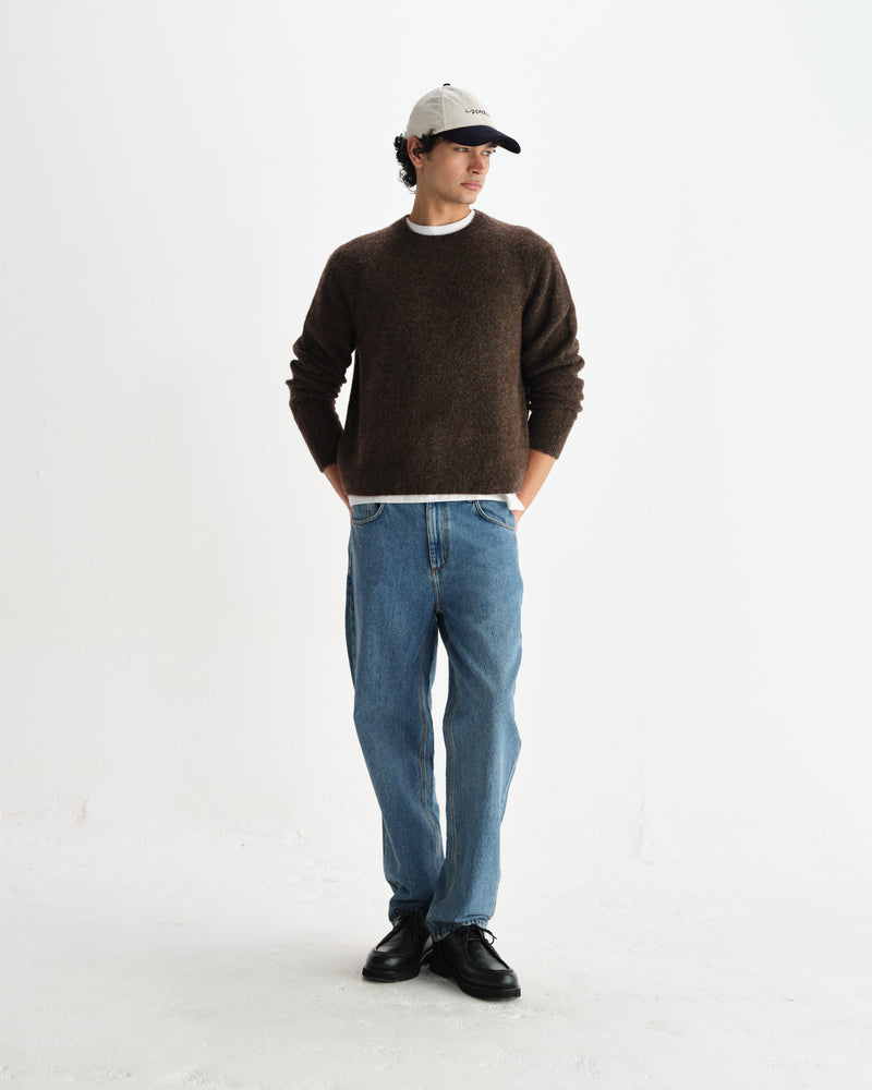 wax london men's Wilde - Brown Fluffy Wool Crewneck