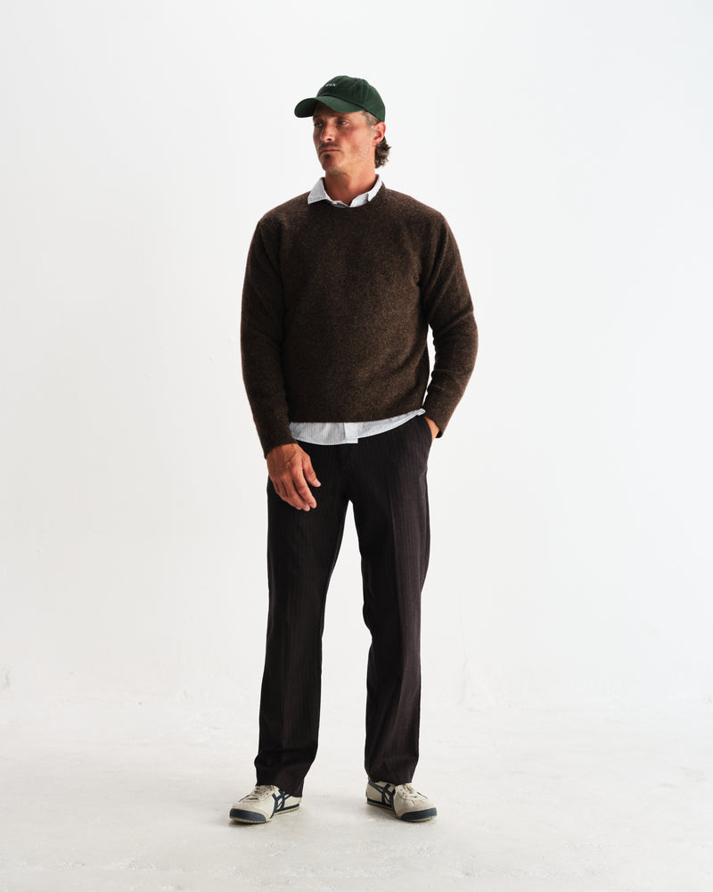 wax london men's Wilde - Brown Fluffy Wool Crewneck