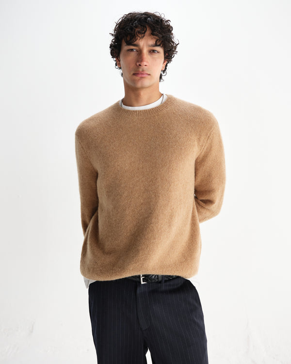 wax london men's Wilde - Camel Fluffy Wool Crewneck