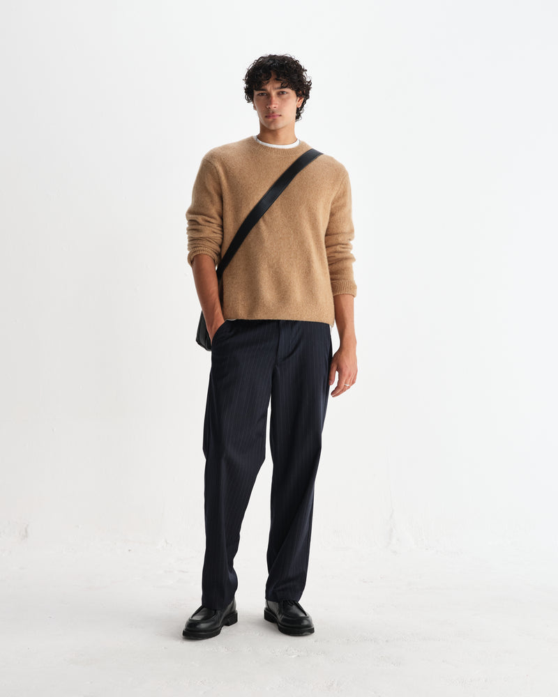 wax london men's Wilde - Camel Fluffy Wool Crewneck