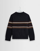 wax london men's Wilde - Charcoal And Brown Bold Stripe Fluffy Wool Crewneck