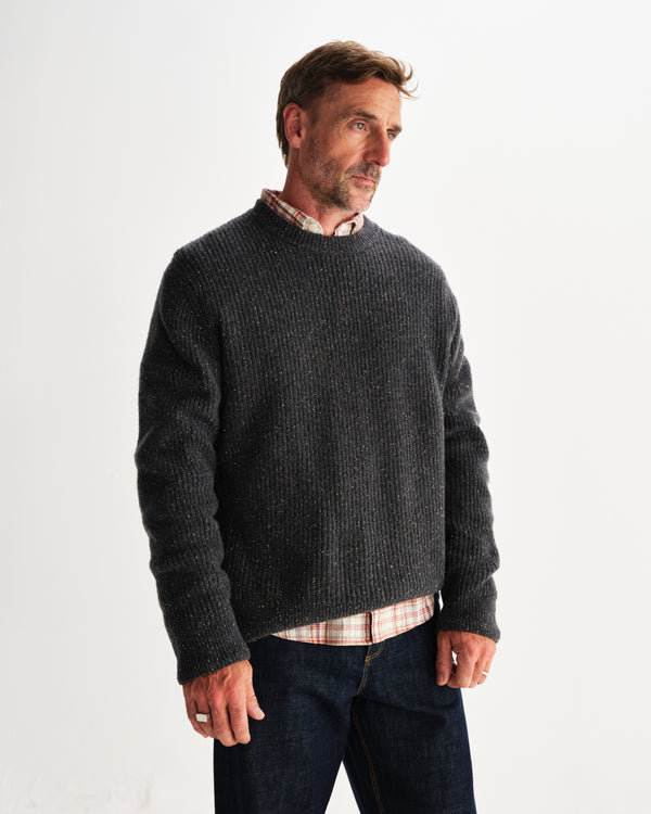 wax london men's Wilde - Charcoal Donegal Wool Crewneck