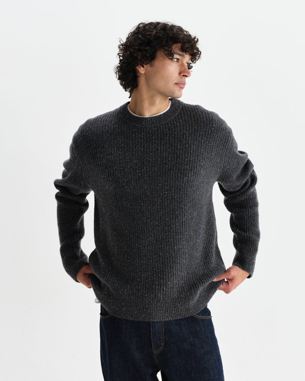 wax london men's Wilde - Charcoal Donegal Wool Crewneck